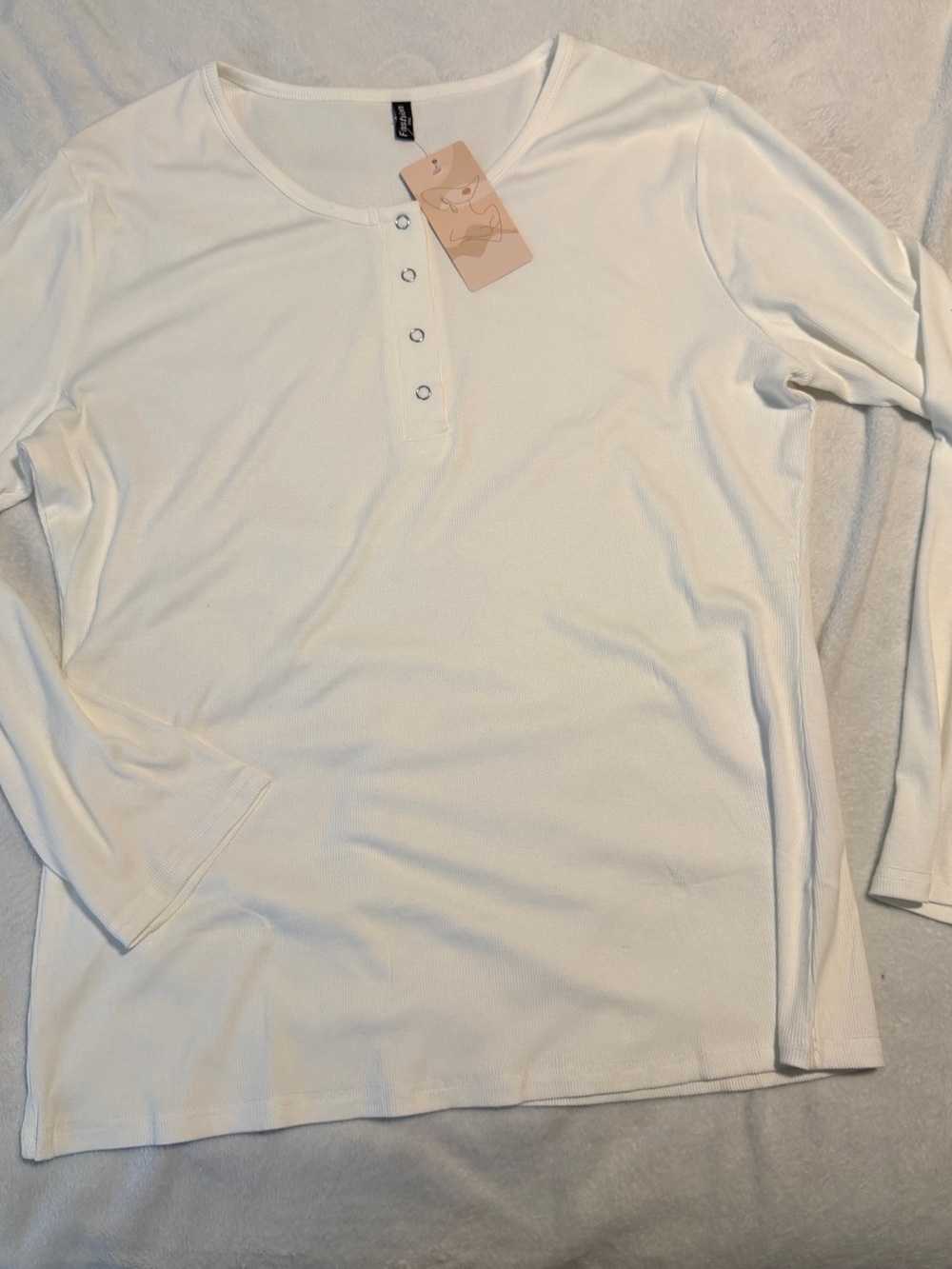 Women's Cream Long-Sleeve Henley Top with Button Placket